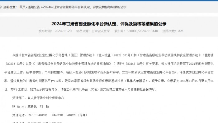 喜訊！蘭州新區(qū)專(zhuān)精特新化工產(chǎn)業(yè)創(chuàng)業(yè)孵化平臺(tái)被認(rèn)定為省級(jí)優(yōu)秀創(chuàng)業(yè)孵化平臺(tái)